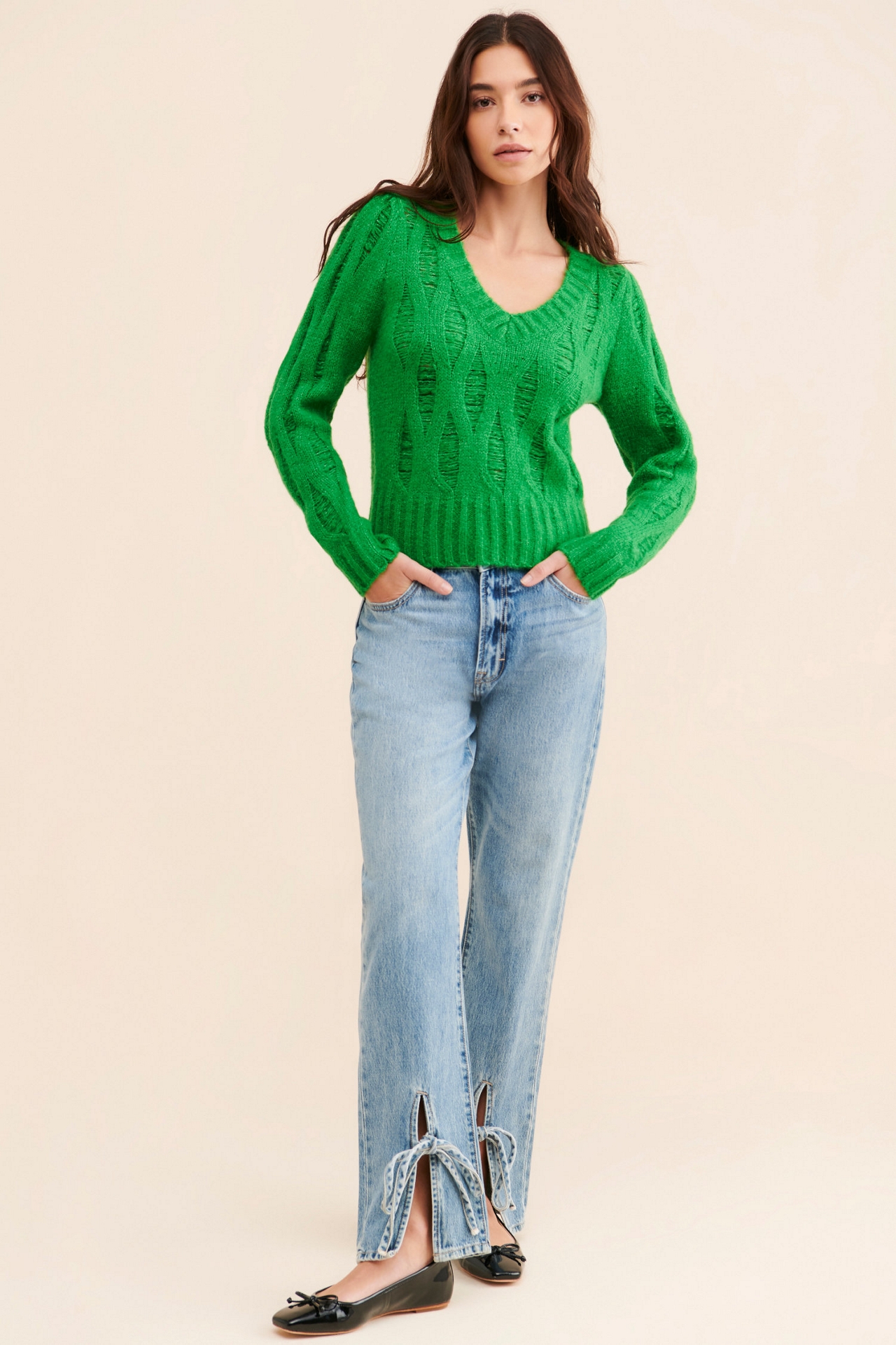 ASTR the Label Distressed V-Neck Sweater