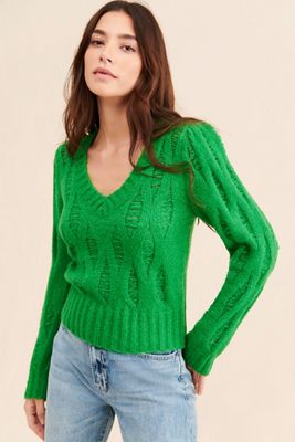 ASTR the Label Distressed V-Neck Sweater