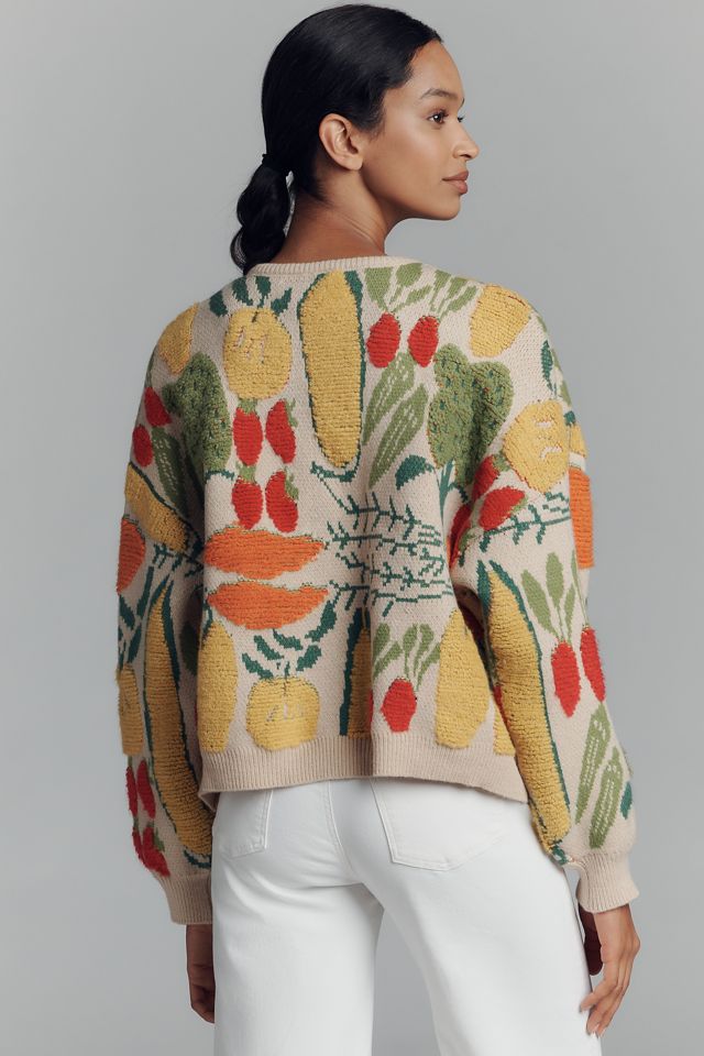 Maeve Veggie-Embellished Cardigan Sweater #2