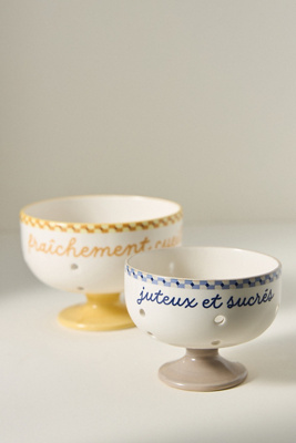 Anthropologie Café Violette Handpainted Stoneware Berry Basket In White