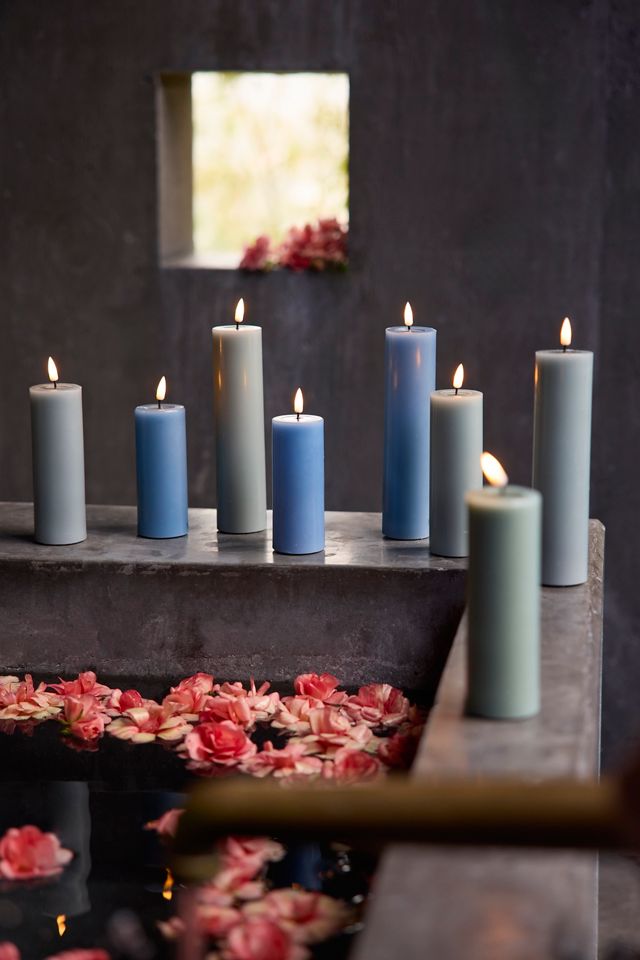 Flameless Wax Pillar Candle, Blue #3