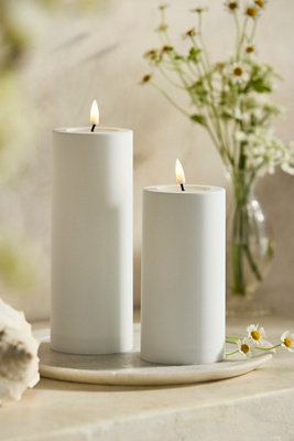 Anthropologie Flameless Wax Pillar Candle, White