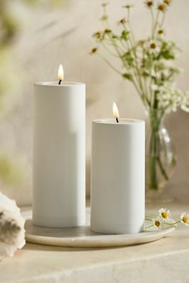 Flameless Wax Outdoor Pillar Candle, White