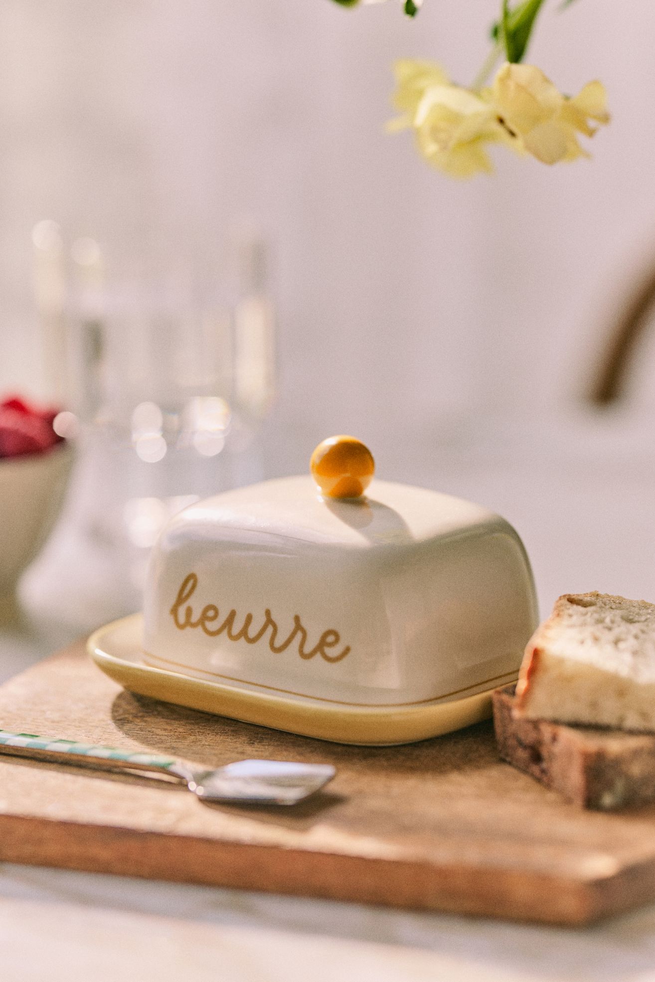 Café Violette Handpainted Stoneware Butter Dish - Butter Yellow, One Size