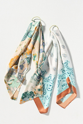 By Anthropologie Patterned Hair Scarves, Set Of 2 In Blue