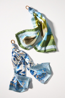 By Anthropologie Patterned Hair Scarves, Set Of 2 In Blue