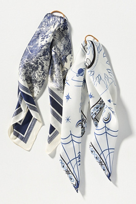 By Anthropologie Patterned Hair Scarves, Set Of 2 In Blue