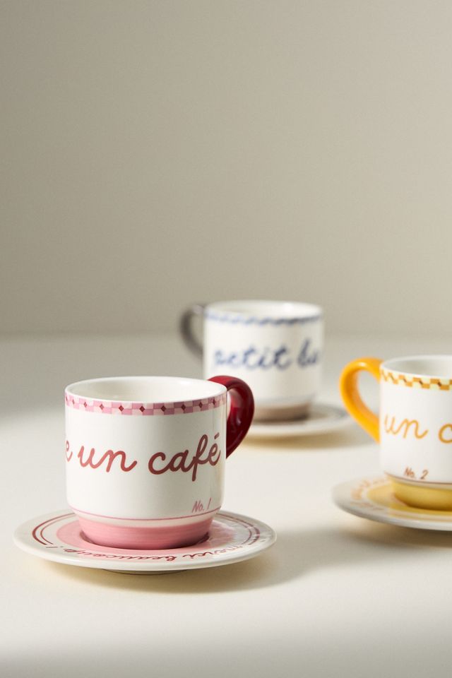 Tazza da Espresso e Piattino in Gres Dipinti a Mano Café Violette #3