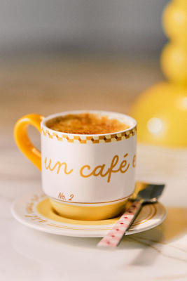 Anthropologie Café Violette Handpainted Stoneware Espresso Cup & Saucer