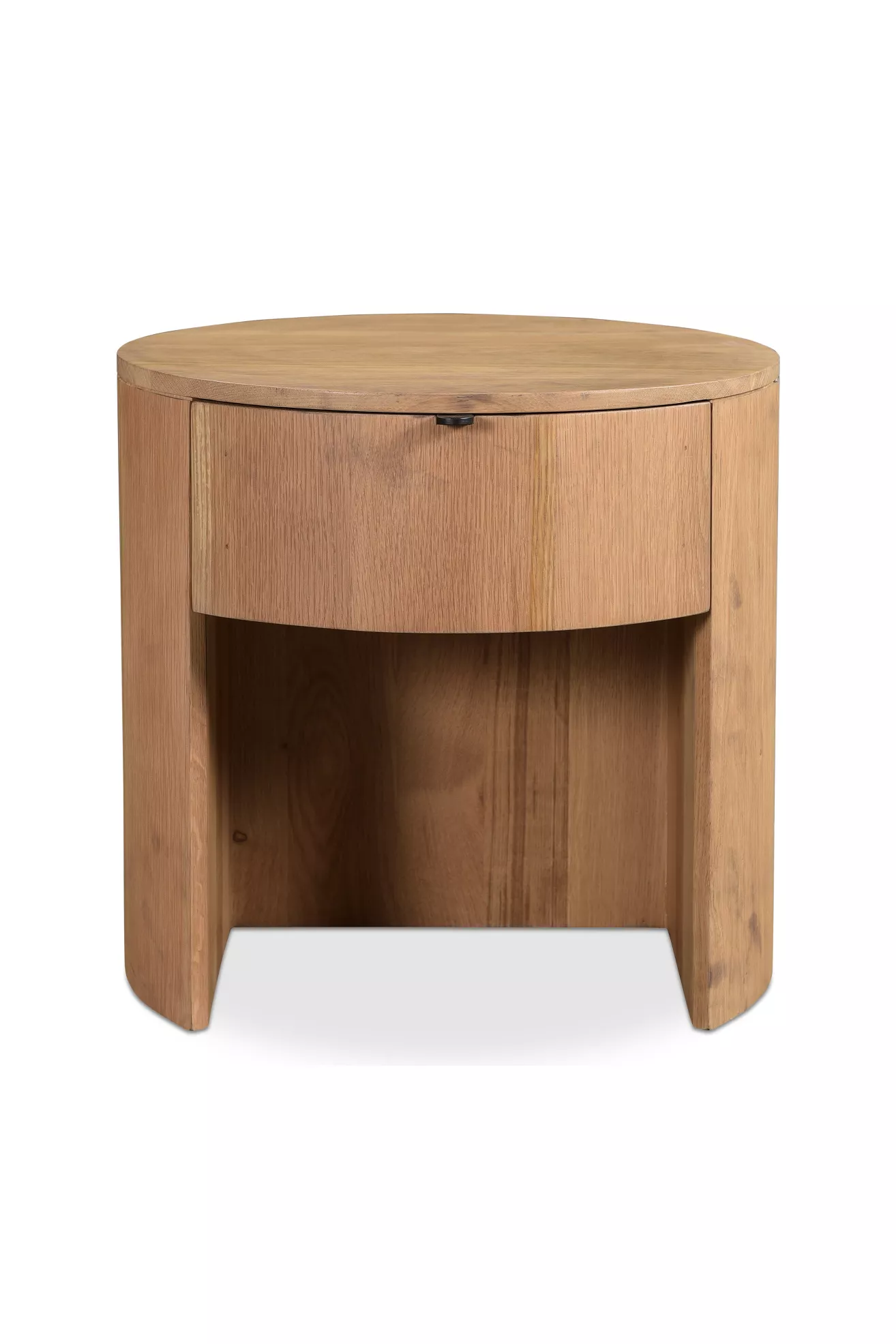 Theo Solid Oak Round Nightstand with Drawer | AnthroHome