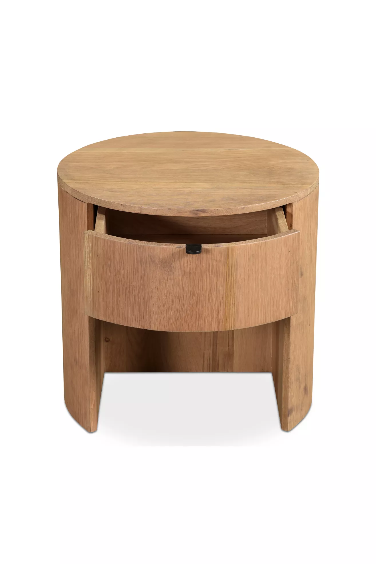 Theo Solid Oak Round Nightstand with Drawer | AnthroHome