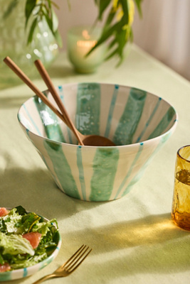 Striped Earthenware Serving Bowl