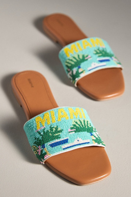 Maeve The Fiona Beaded Slide Sandals By  In Blue