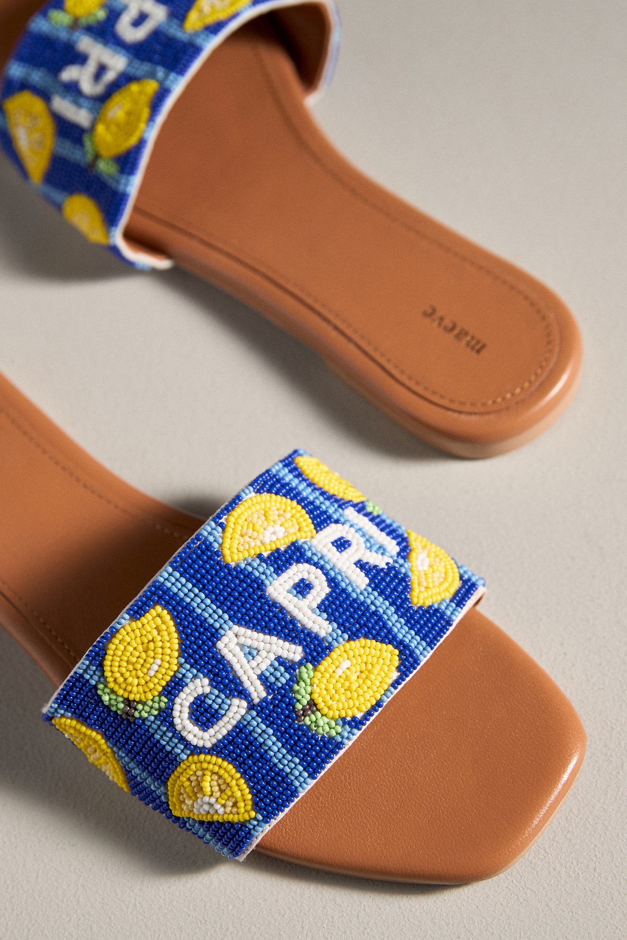 The Fiona Beaded Slide Sandals by Maeve