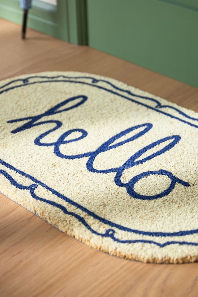 Hello Oval Printed Coir Doormat #2