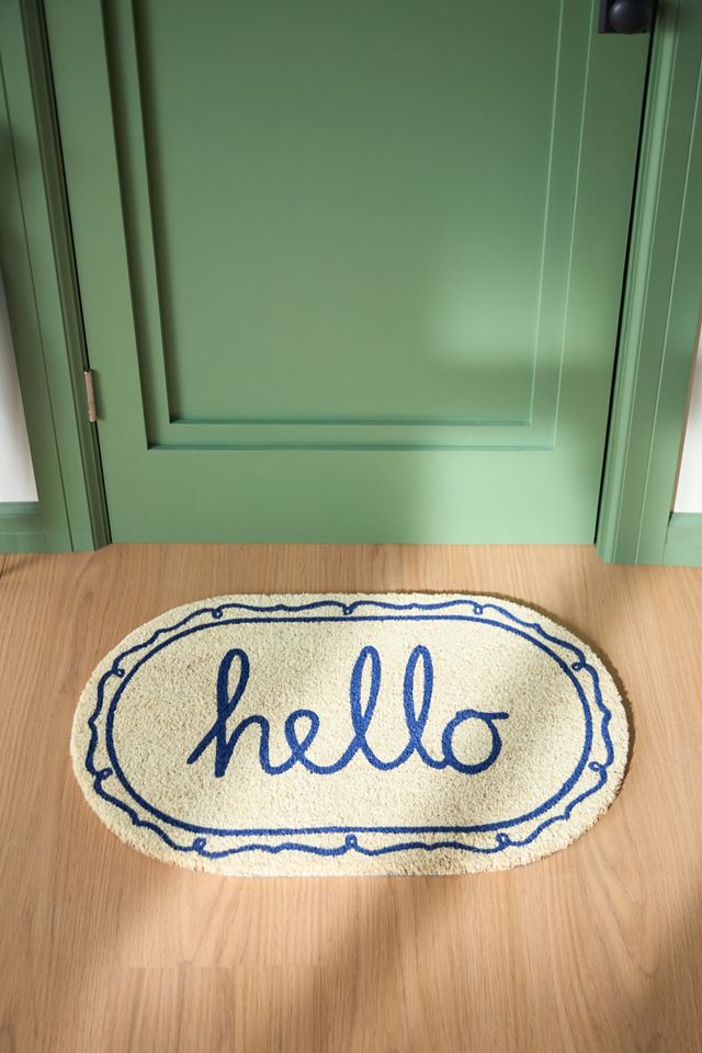 Hello Oval Printed Coir Doormat #3
