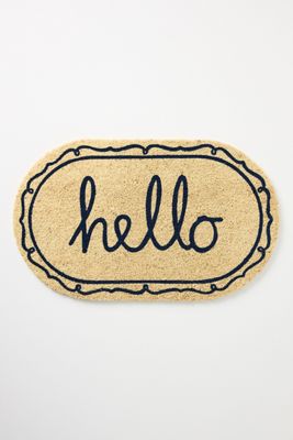 Hello Oval Printed Coir Doormat