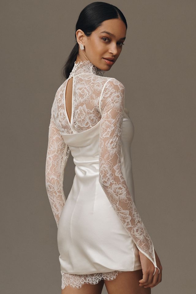 De La Vali Croissant Long-Sleeve Lace Mini Dress #2