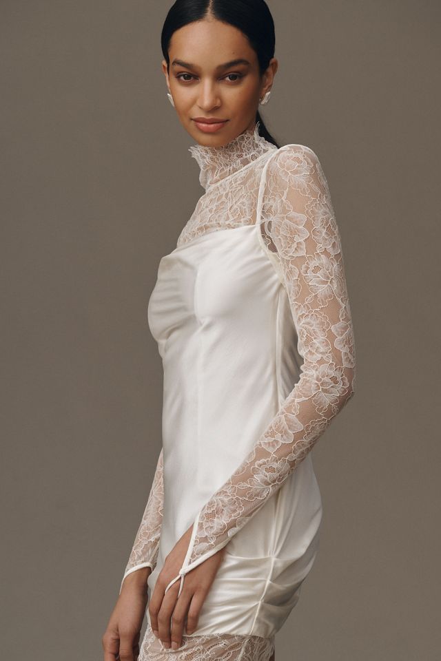 De La Vali Croissant Long-Sleeve Lace Mini Dress #1