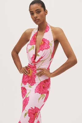 AFRM IMADE HALTER COWL-NECK OPEN-BACK MAXI DRESS 