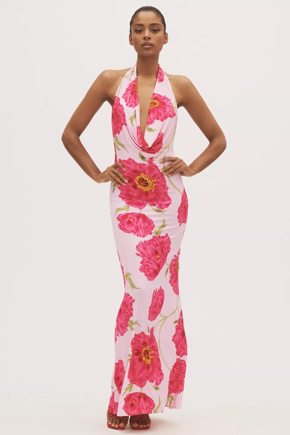 AFRM Imade Halter Cowl-Neck Open-Back Maxi Dress