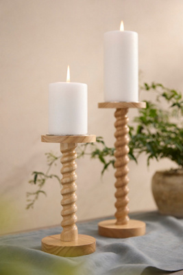 Terrain Rubber Wood Pillar Candle Holder In Multicolor
