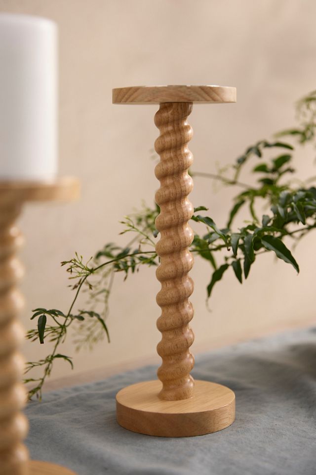 Rubber Wood Pillar Candle Holder #1