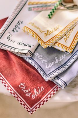 Café Violette Embroidered Cotton Napkins, Set of 4