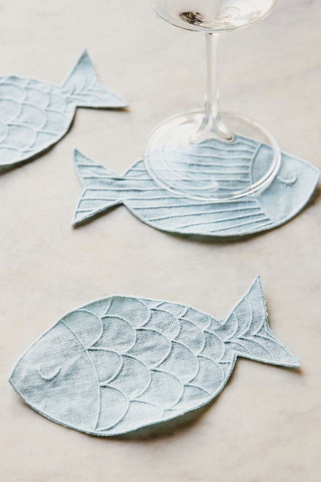 Novelty Piecework Linen Cocktail Napkins, Set of 4 #1
