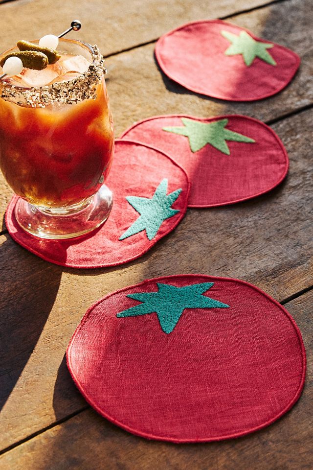 Novelty Piecework Linen Cocktail Napkins, Set of 4