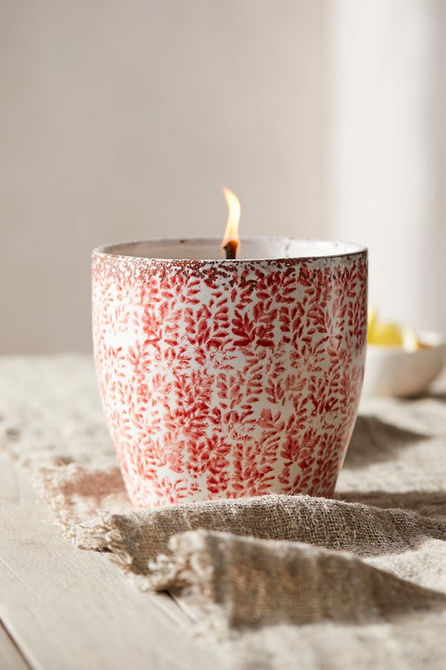 Ceramic Citronella + Thyme Candle, Coral Floral #1