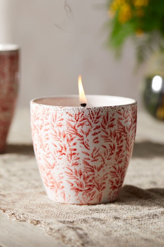 Ceramic Citronella + Thyme Candle, Coral Floral #2