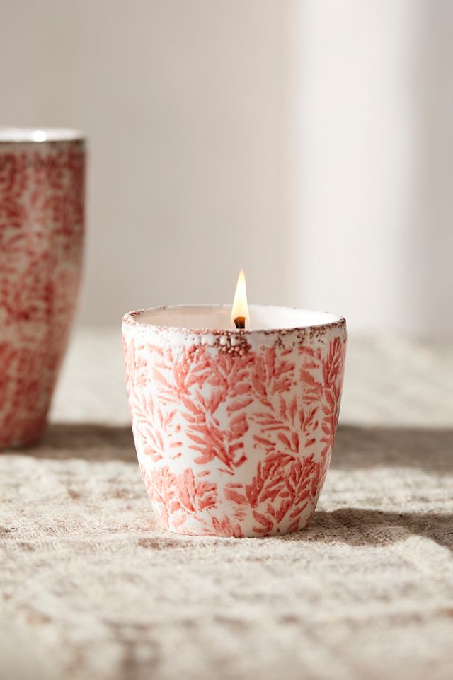 Ceramic Citronella + Thyme Candle, Coral Floral #3