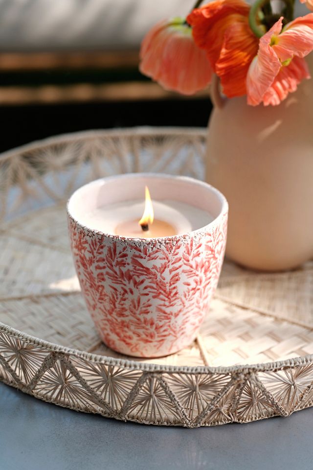 Ceramic Citronella + Thyme Candle, Coral Floral #4