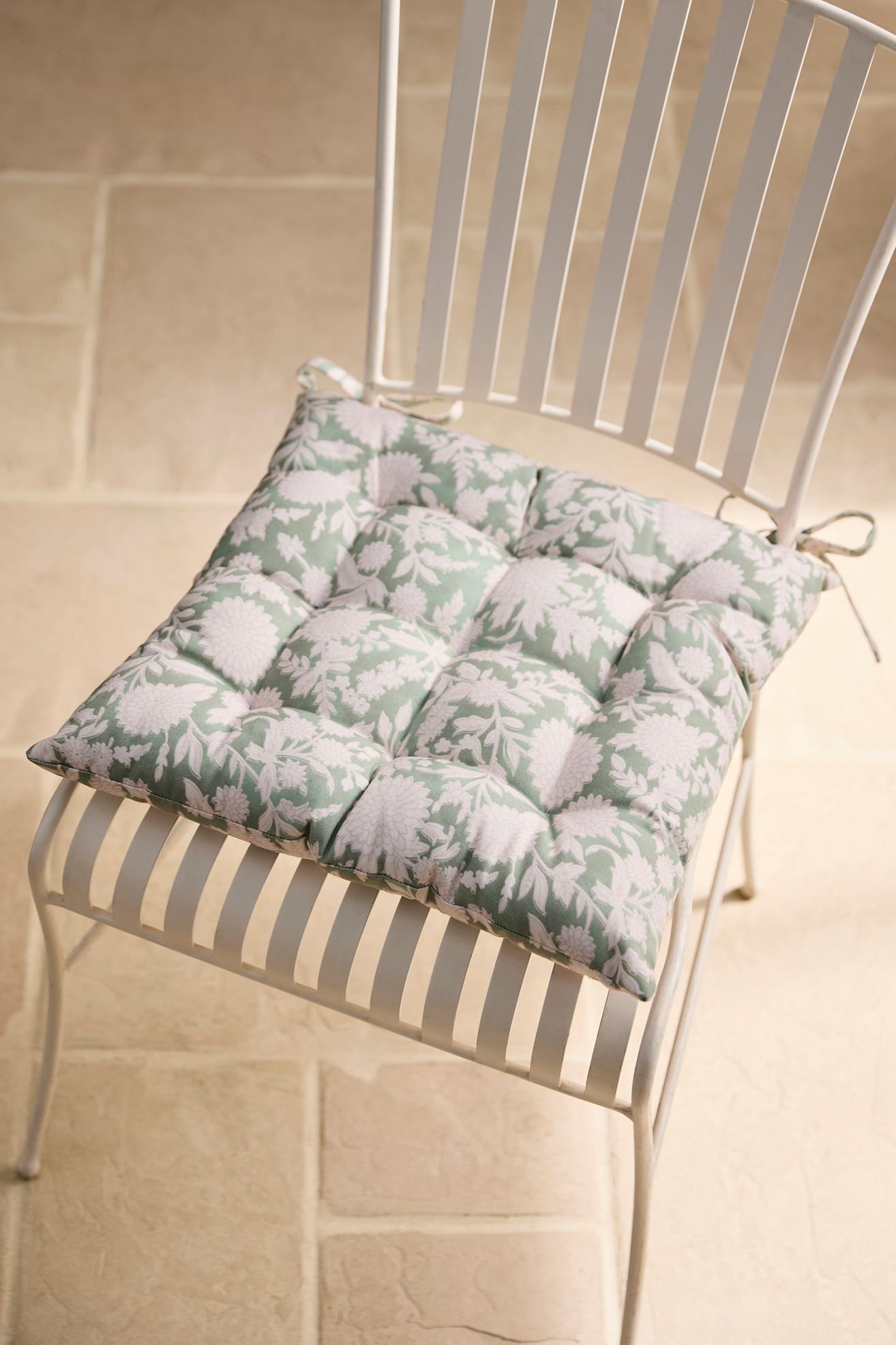 Floral Block Print Seat Cushion - Green, One Size