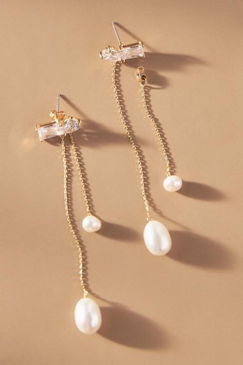 Pearl & Crystal Front-Back Drop Earrings