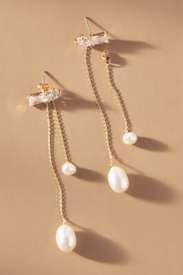 Pearl & Crystal Front-Back Drop Earrings