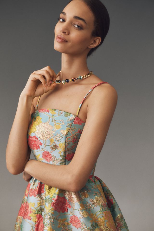 Mac Duggal Strapless Floral Brocade Maxi Dress | Anthropologie