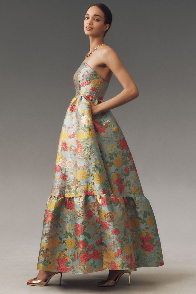Anthropologie ★ Mac Duggal Organza Pleated Tiered Gown Mac Duggal Organza One-Shoulder Pleated Tiered Gown