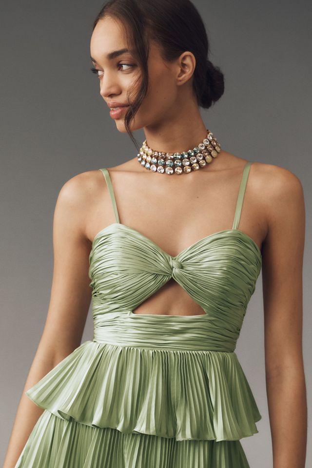 Mac Duggal Pleated Charmeuse Strapless Tiered Maxi Dress #1