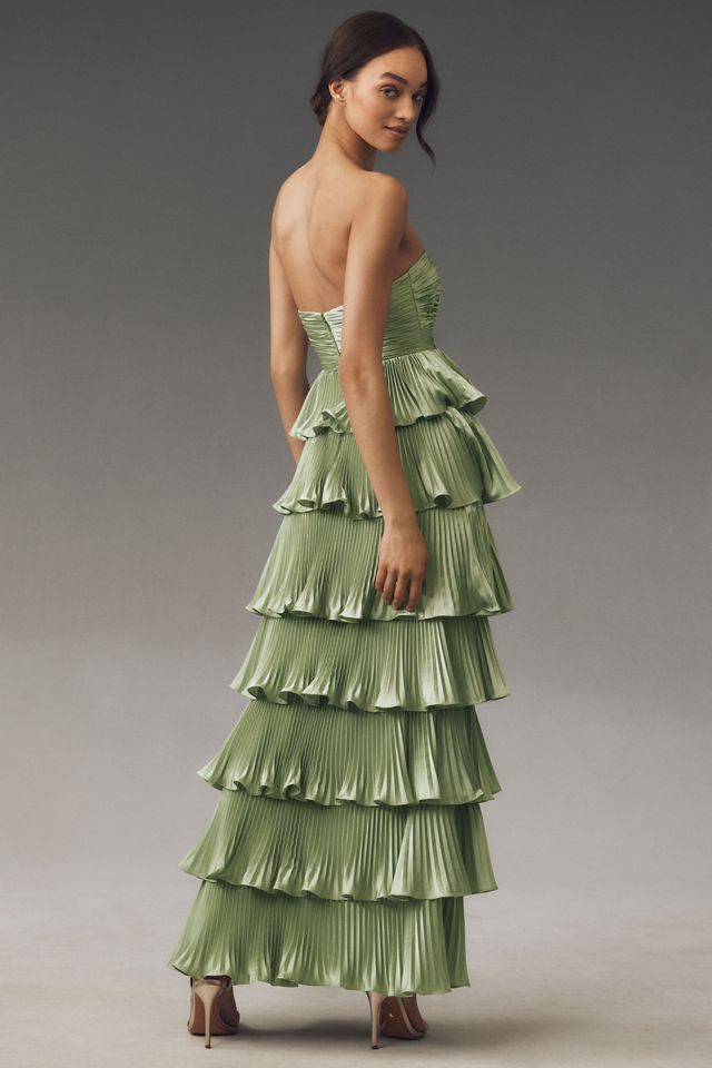 Mac Duggal Pleated Charmeuse Strapless Tiered Maxi Dress #2