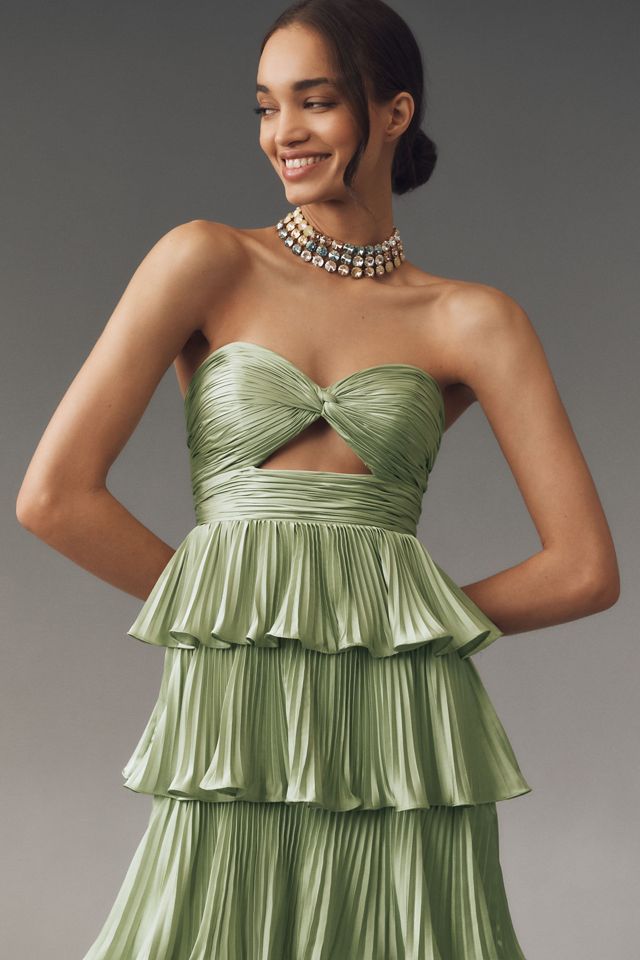 Mac Duggal Pleated Charmeuse Strapless Tiered Maxi Dress #3