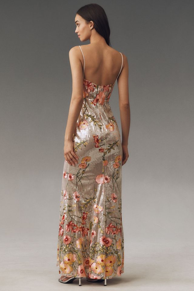 Mac Duggal All-Over Sequin Floral Embroidered Maxi Dress #1