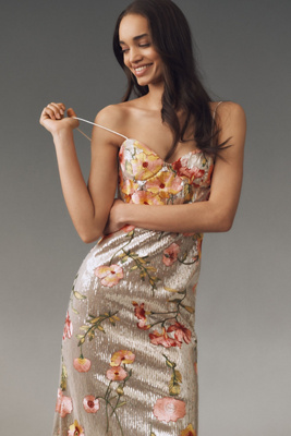 Mac Duggal All-Over Sequin Floral Embroidered Maxi Dress | Anthropologie