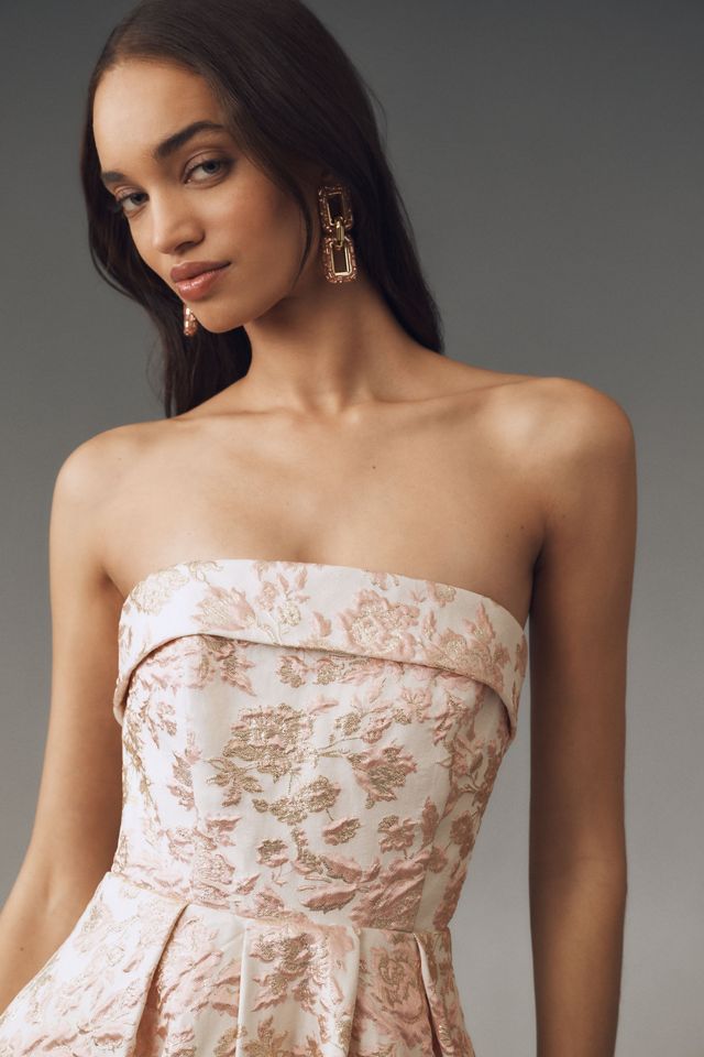 Mac Duggal Strapless Brocade A-Line Midi Dress | Anthropologie