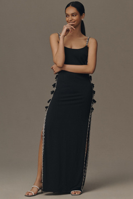 Mac Duggal Embellished Bow Crepe Maxi Dress In Black