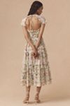 Mac Duggal Cap-Sleeve V-Neck Open-Back Floral Midi Dress
