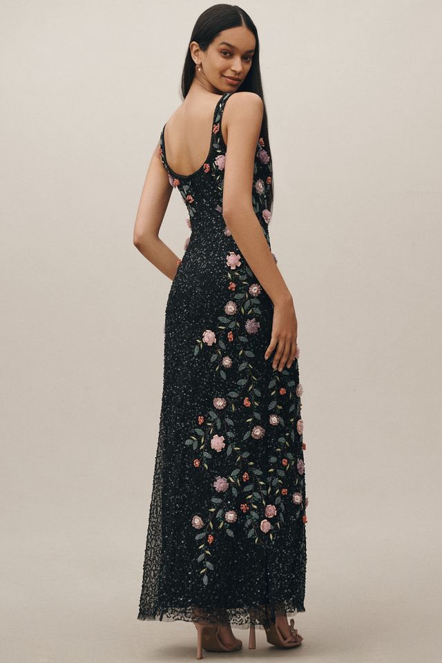 Mac Duggal Square-Neck Floral Beaded Maxi Dress #1