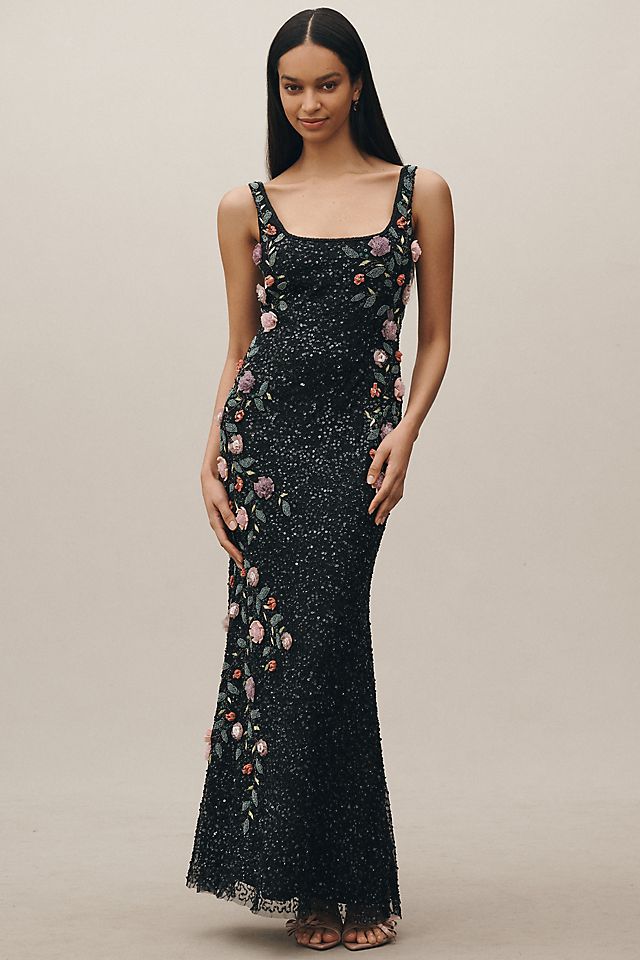 mac duggal beaded dress Silver Embellished One Shoulder A Line Gown Models are wearing Silver Nude Mac Duggal Women's Beaded Fringe