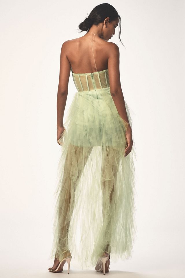 Mac Duggal Strapless Bustier Ruffled Tulle Maxi Dress #1
